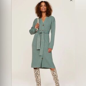 Marissa Webb sweater button down midi bodycon long sleeve dress with tie